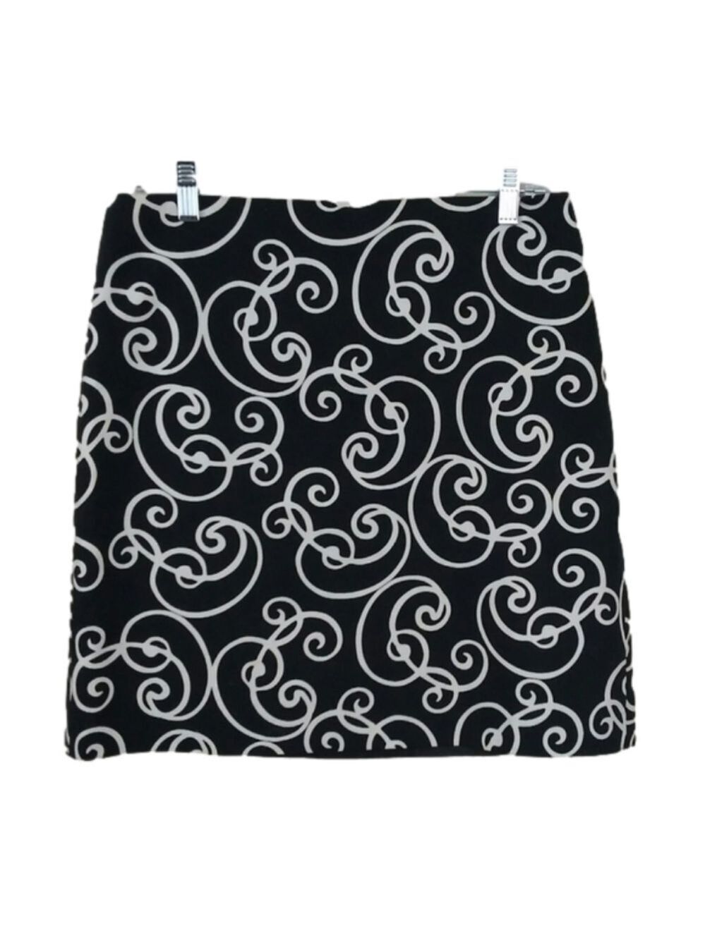 Ann Taylor Black White Geometric Design Hook Side Zip Pleated Waist Mini Skirt